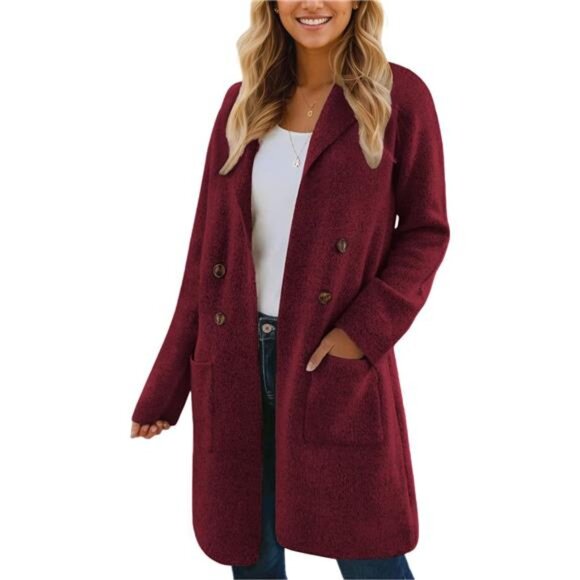 Chunky Knit Open Front Cardigan – Elegant Coatigan with Pockets - Picture 1 of 6
